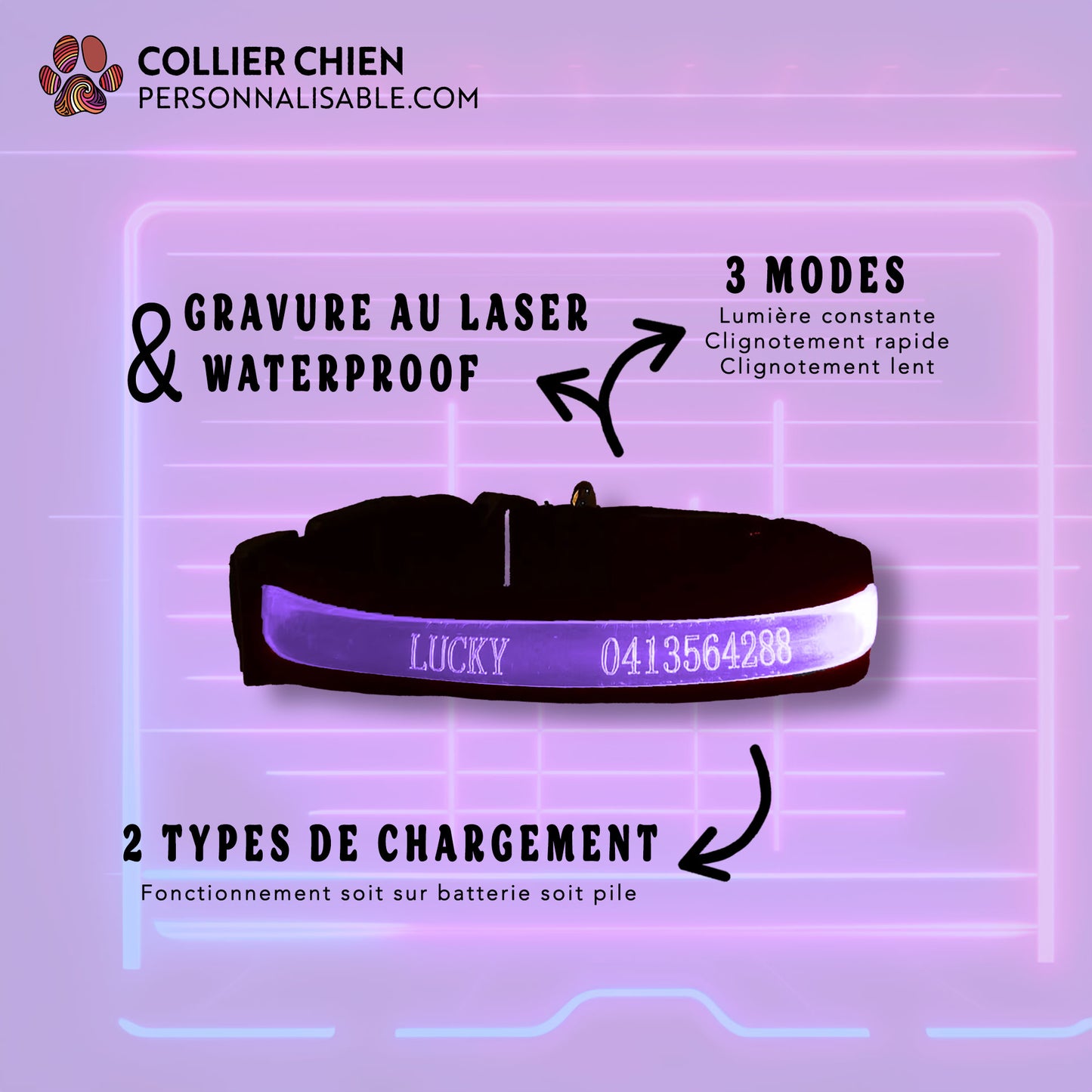FLASH - Collier LED gravure laser