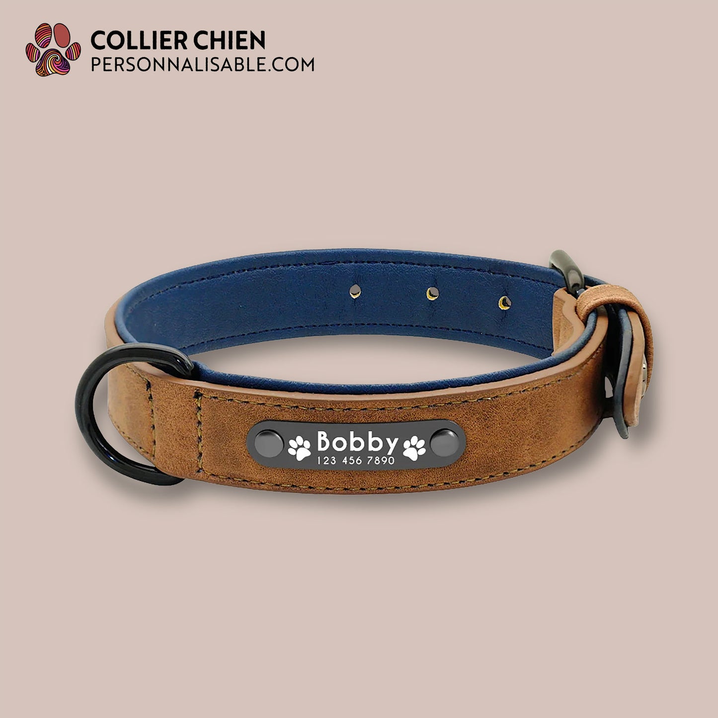 DURACUIR Colors - Collier avec plaque en acier inoxydable nominative