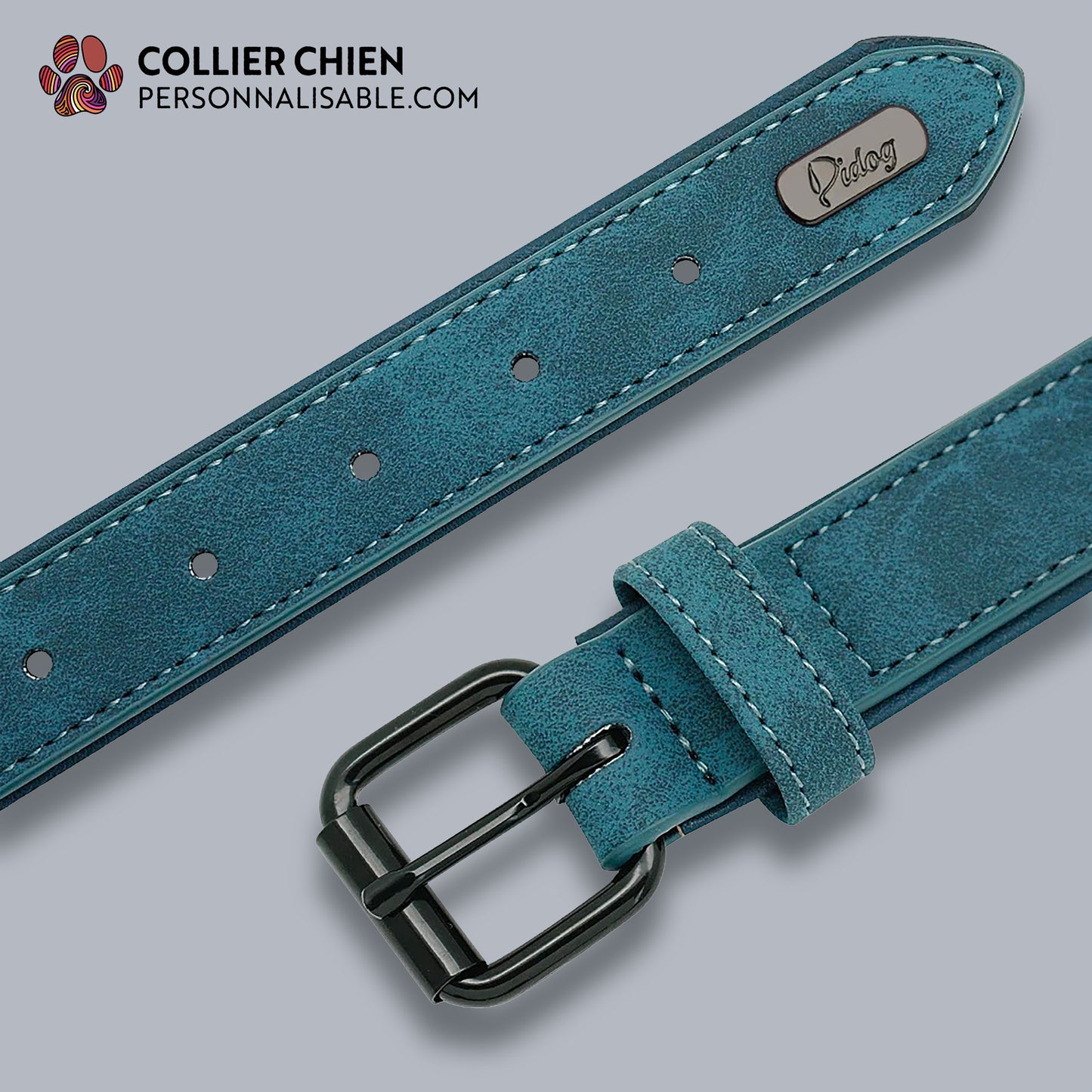 DURACUIR Colors - Collier avec plaque en acier inoxydable nominative