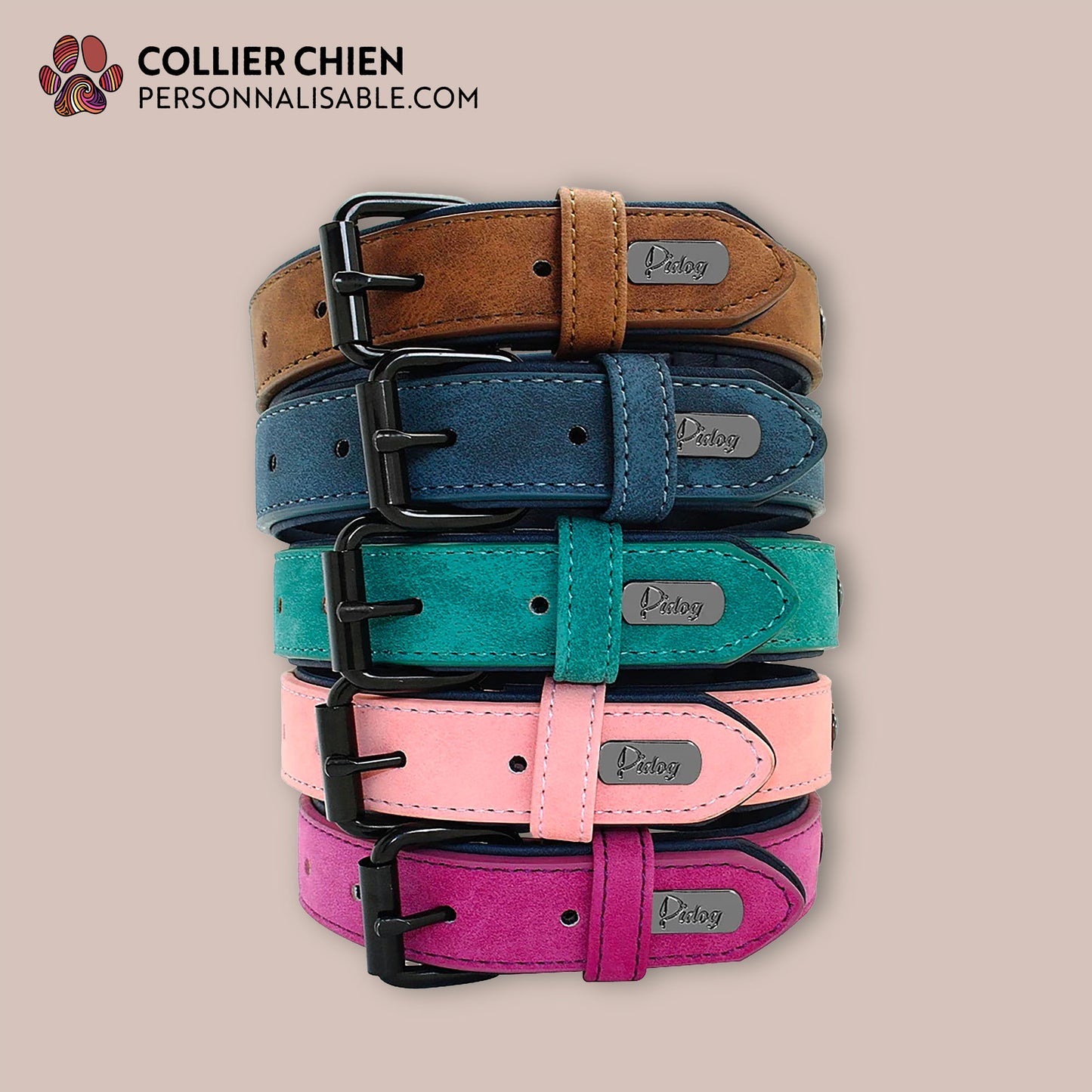 DURACUIR Colors - Collier avec plaque en acier inoxydable nominative