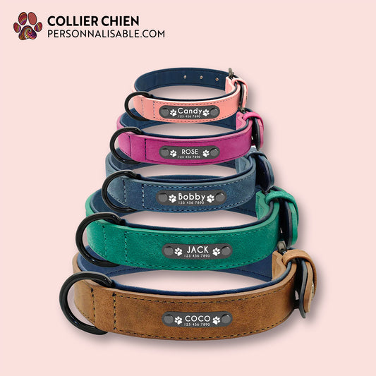 DURACUIR Colors - Collier avec plaque en acier inoxydable nominative