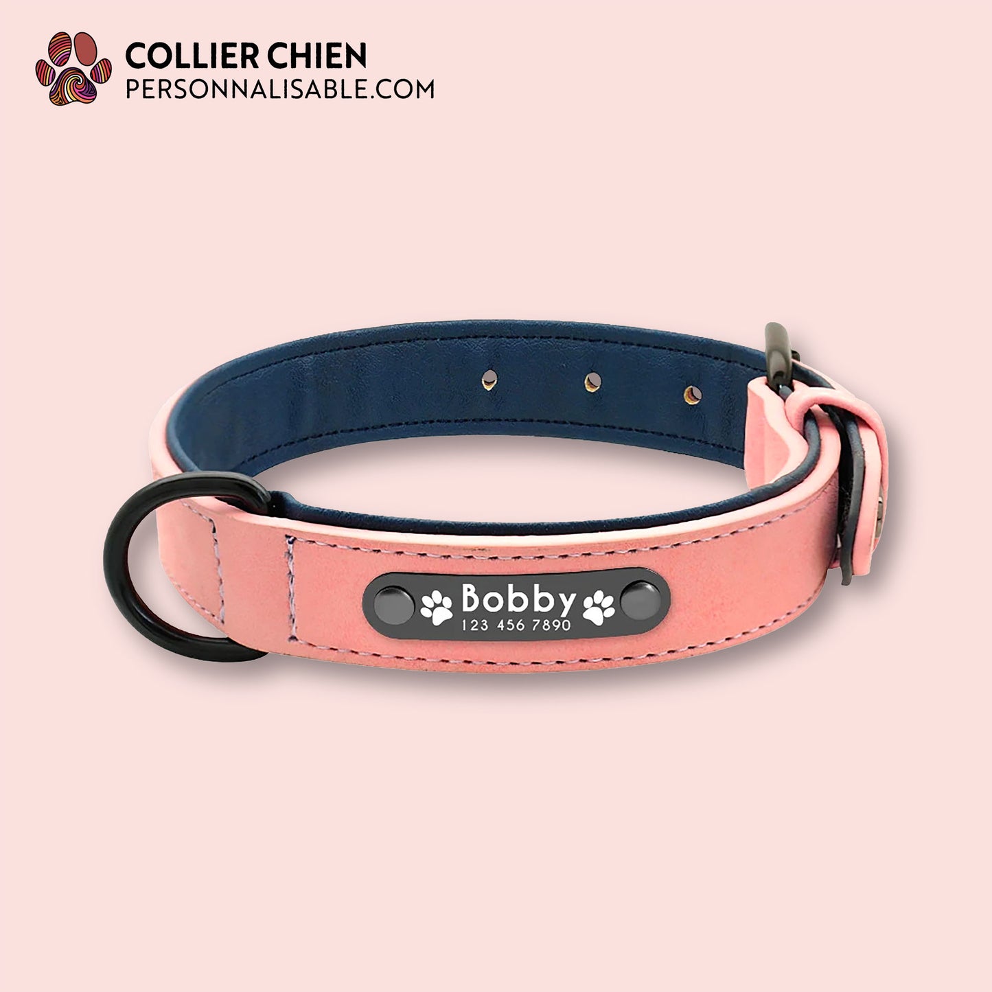 DURACUIR Colors - Collier avec plaque en acier inoxydable nominative