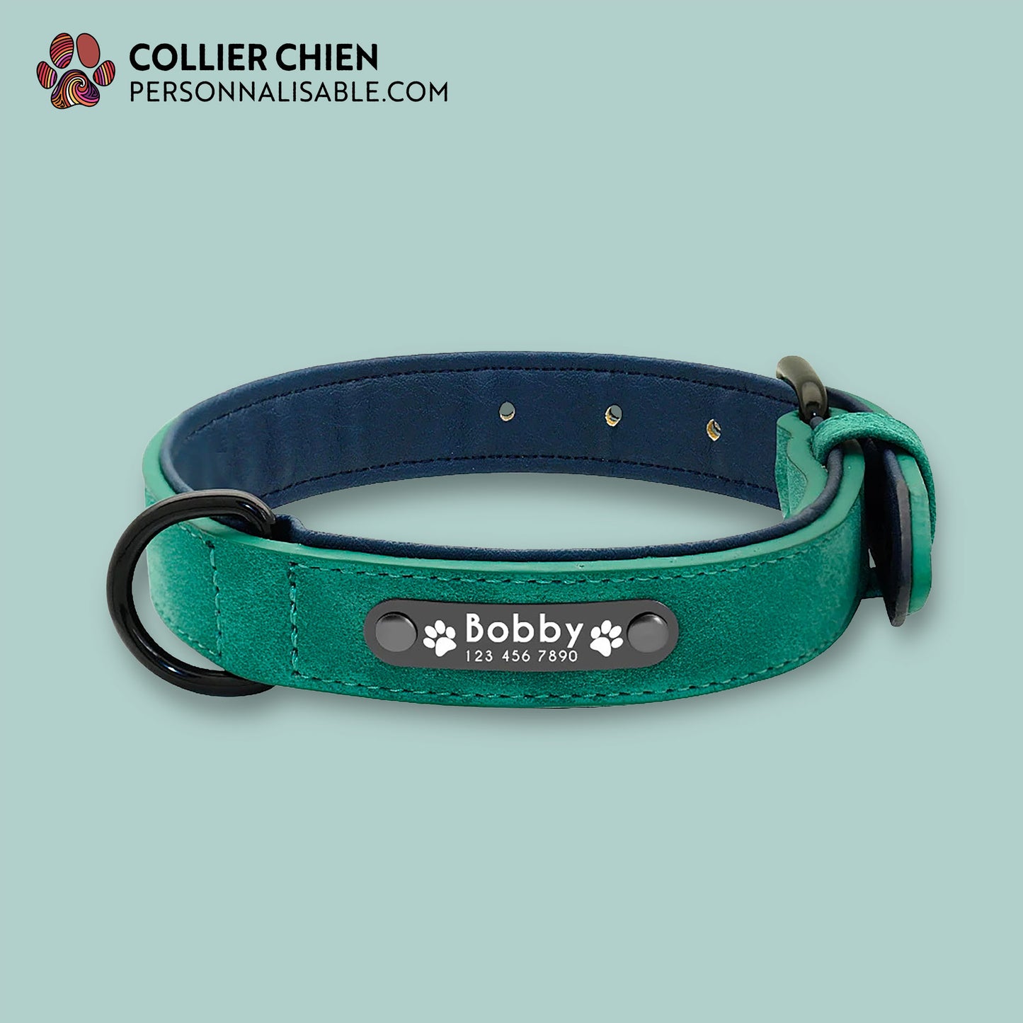 DURACUIR Colors - Collier avec plaque en acier inoxydable nominative