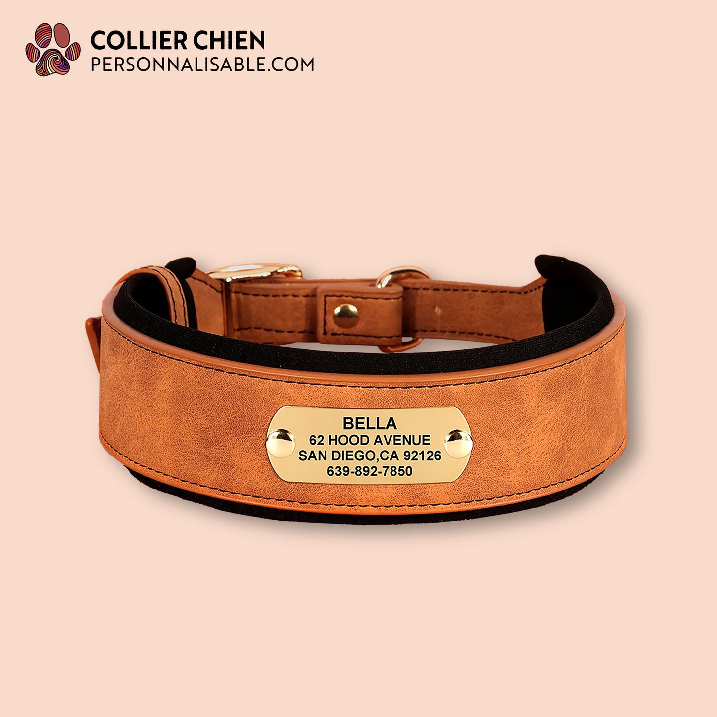 CROWN DOG  - Collier large rembourré effet daim