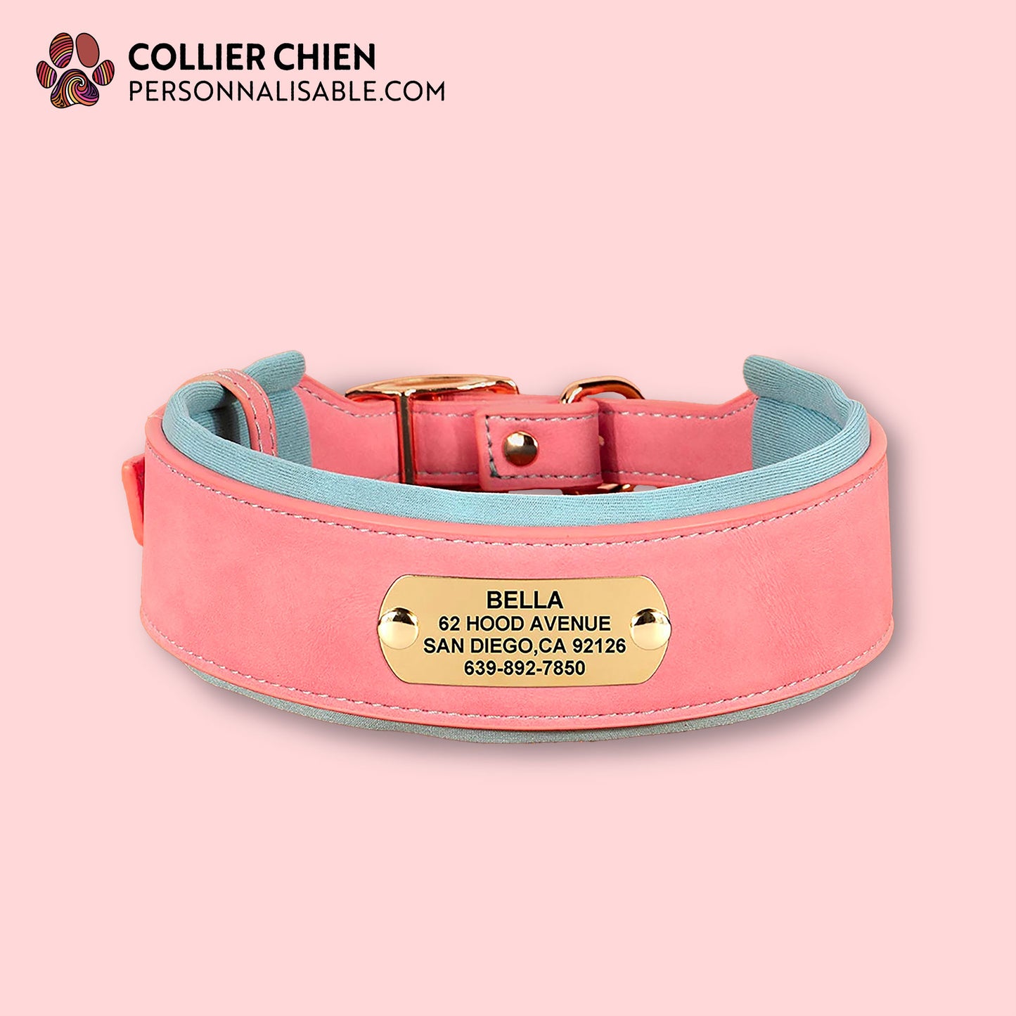 CROWN DOG  - Collier large rembourré effet daim