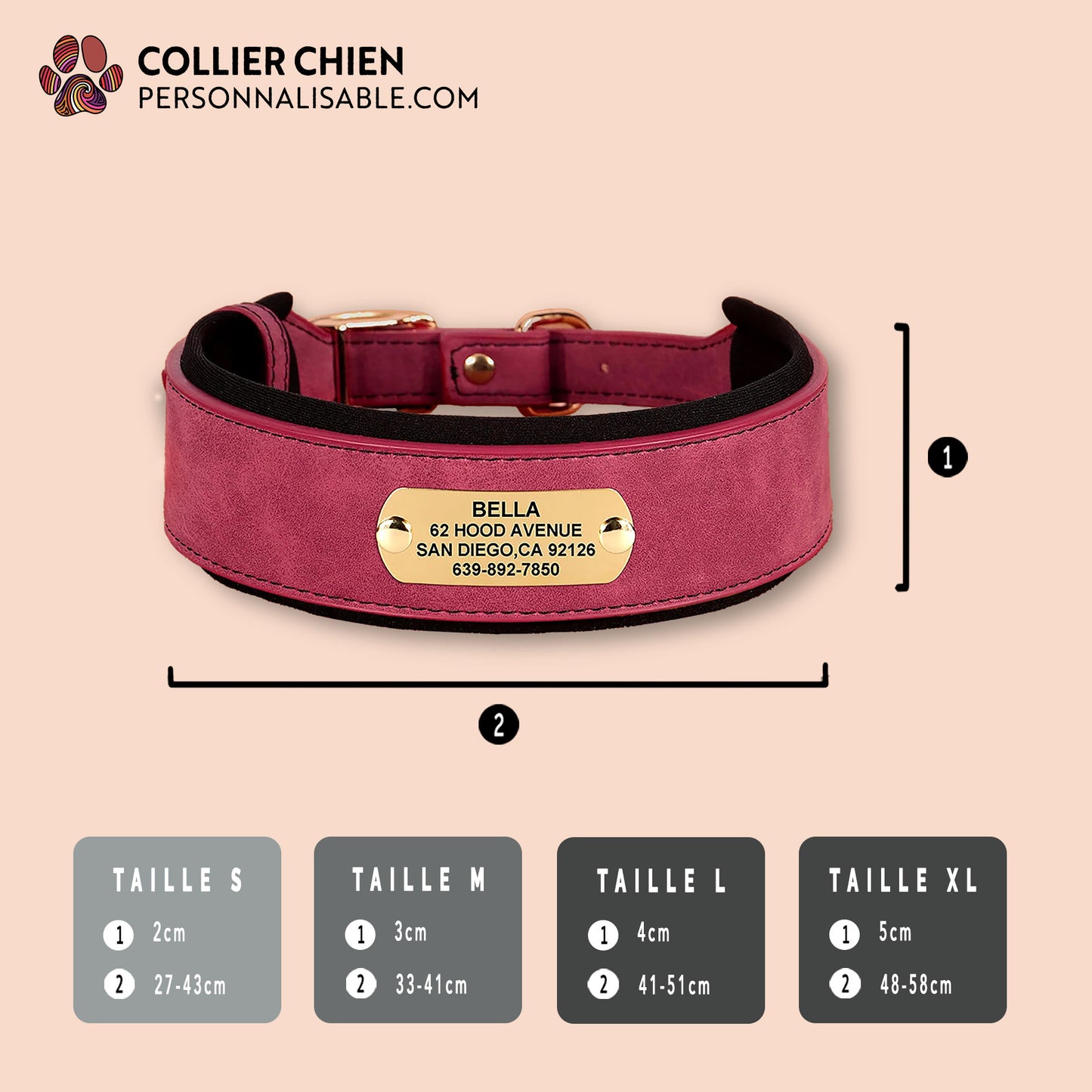 CROWN DOG  - Collier large rembourré effet daim
