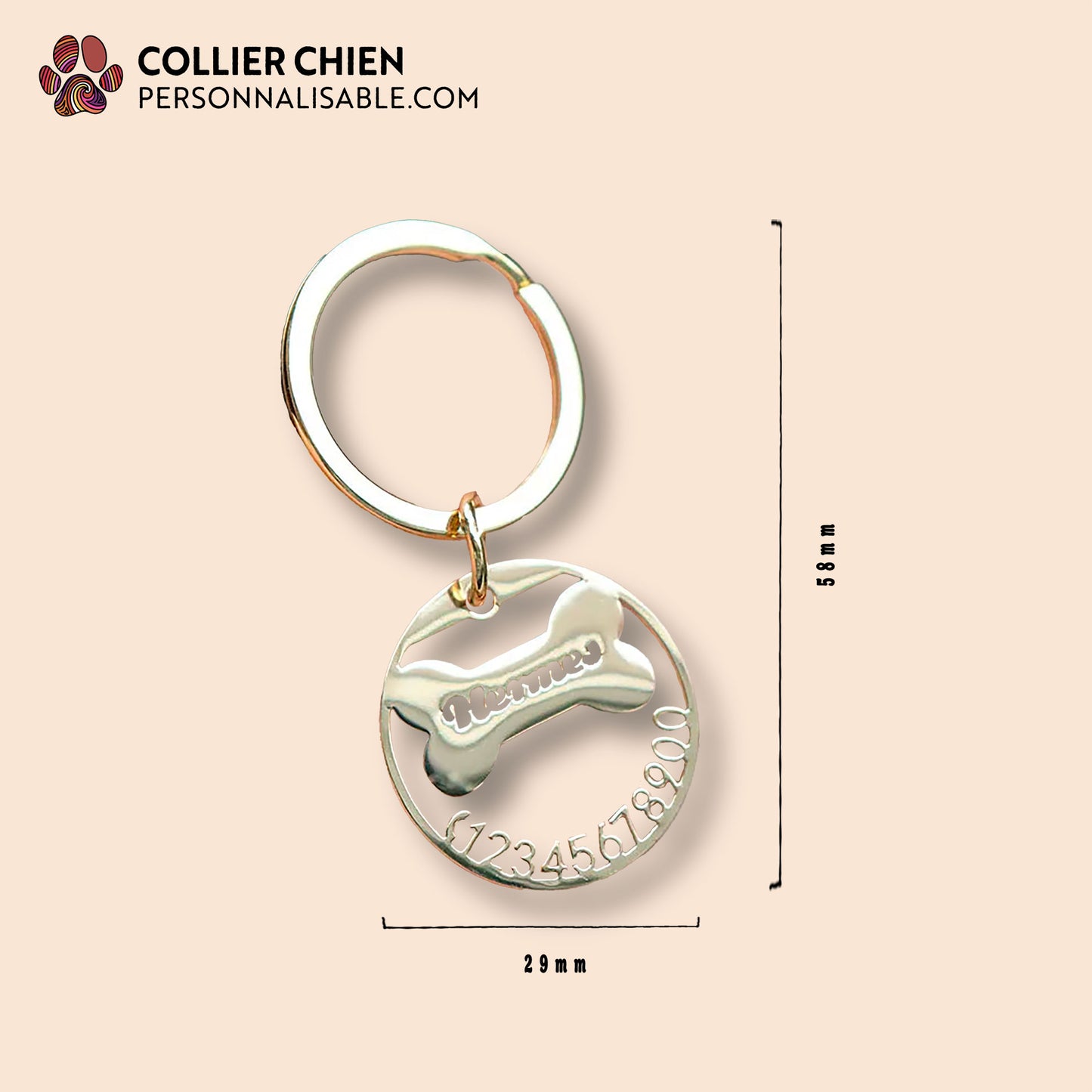 ROYAL TAG - Médaille ronde moulée en acier inoxydable